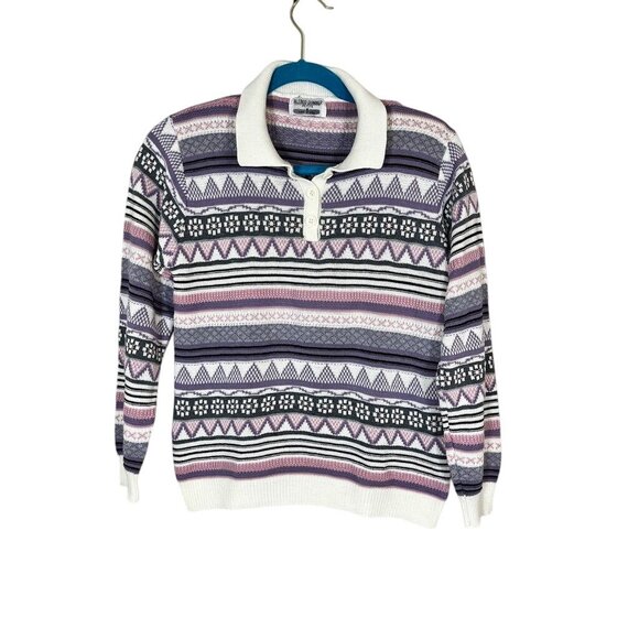 Alfred Dunner Striped Sweater PM Pink Floral Feminine Boho Western Classic Chic - Picture 1 of 11